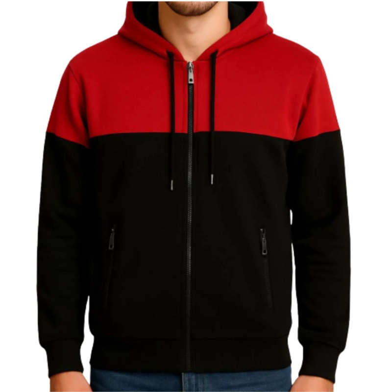 POLERON HOMBRE INVIERNO FRISADO CON GORRO BI-COLOR CIERRE 9264 - 2