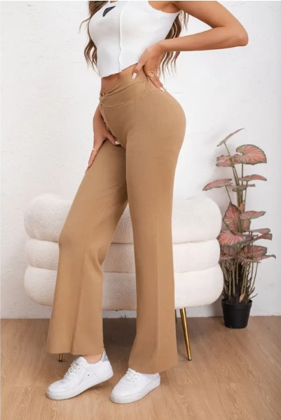 PANTALON MUJER TIPO CALZA FLARE LANILLA TIRO ALTO FULL ELASTICADO 5064 - 2