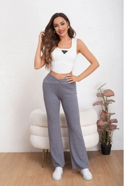 PANTALON MUJER TIPO CALZA FLARE LANILLA TIRO ALTO FULL ELASTICADO 5064 - 4