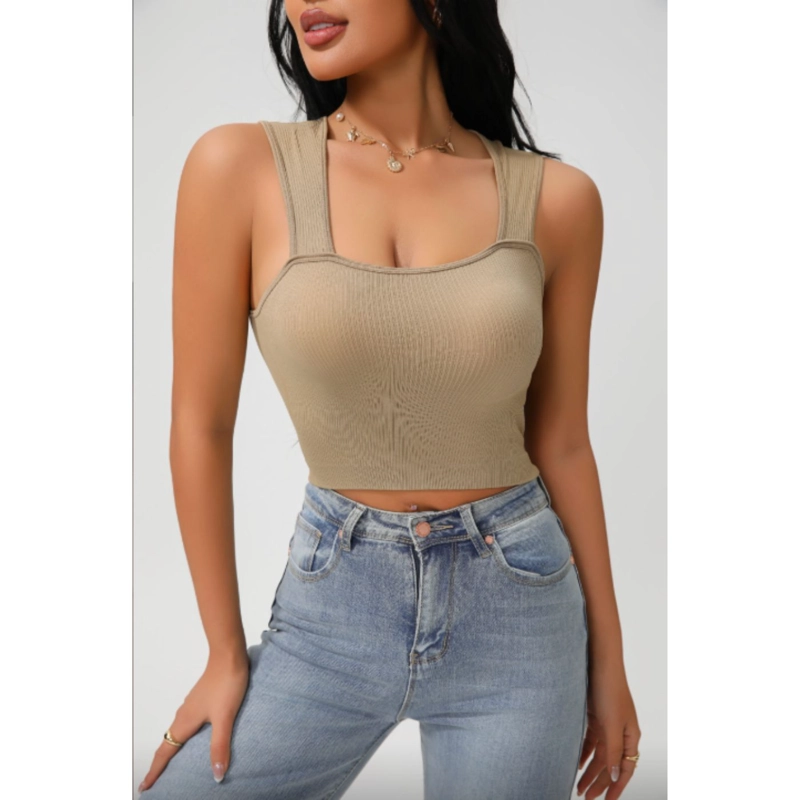 POLERA CORTA MUJER TOP ACANALADO SIN MANGA FULL ELASTICADA COLOR 9011 - 1