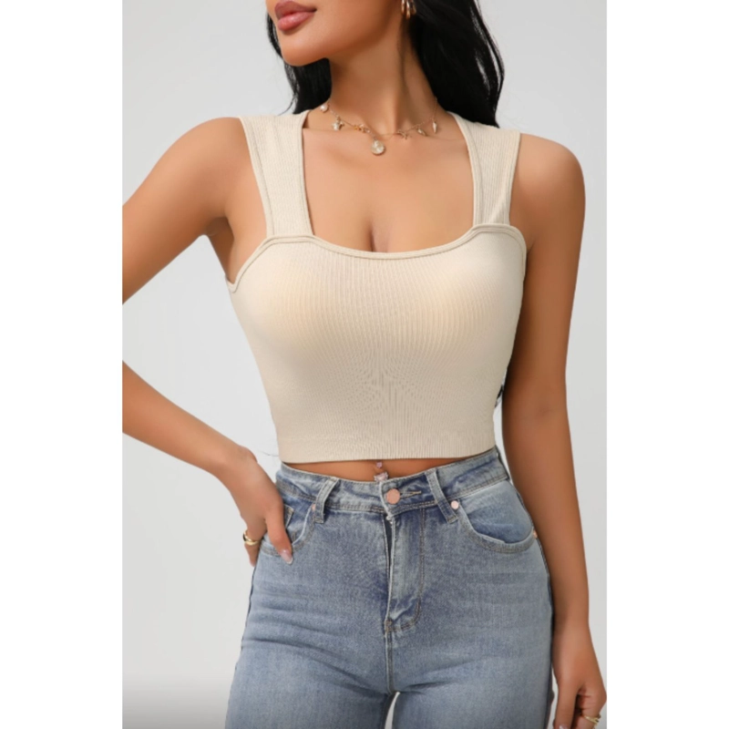POLERA CORTA MUJER TOP ACANALADO SIN MANGA FULL ELASTICADA COLOR 9011 - 1