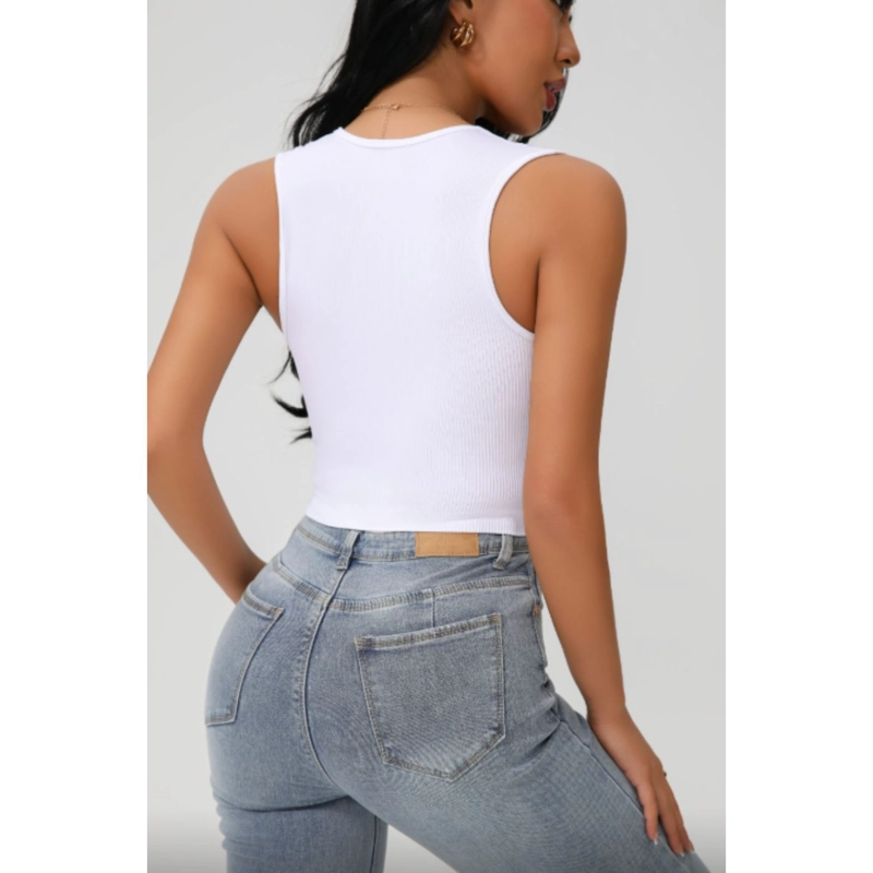 POLERA CORTA MUJER TOP ACANALADO SIN MANGA FULL ELASTICADA COLOR 9011 - 3