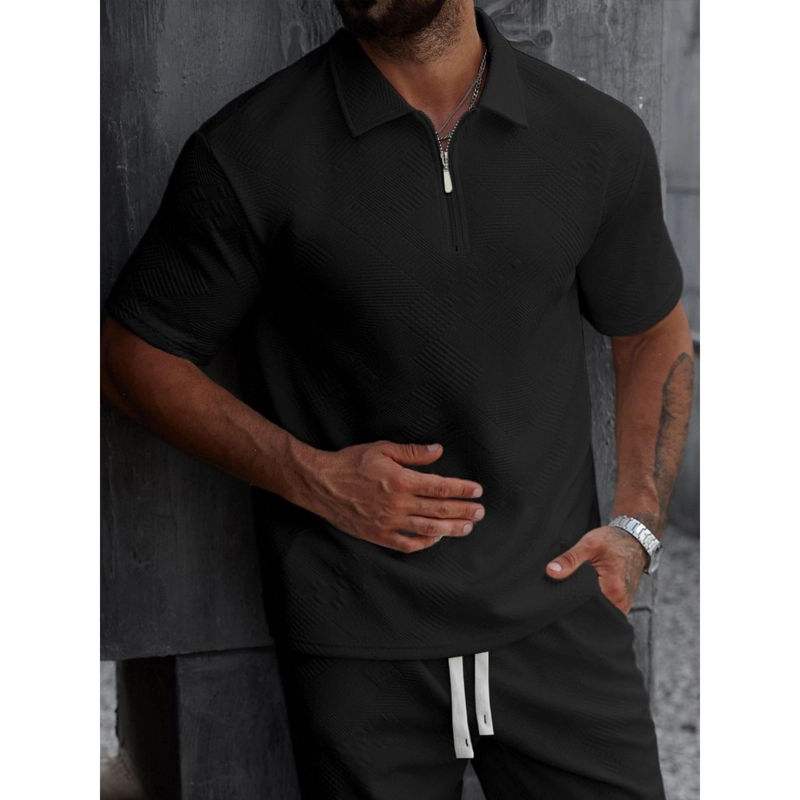 POLERA HOMBRE MANGA CORTA TEXTURA SUAVE CIERRE TENDENCIA 0273 - 1