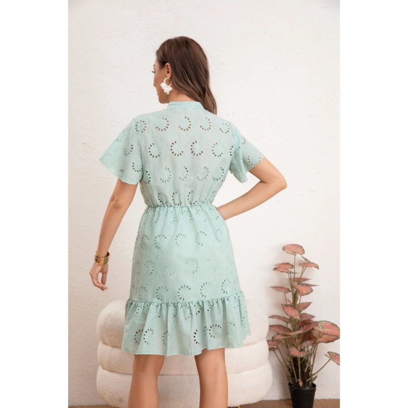 VESTIDO CORTO MUJER ALGODON MANGA CORTA ENCAJE CASUAL 0041 - 3