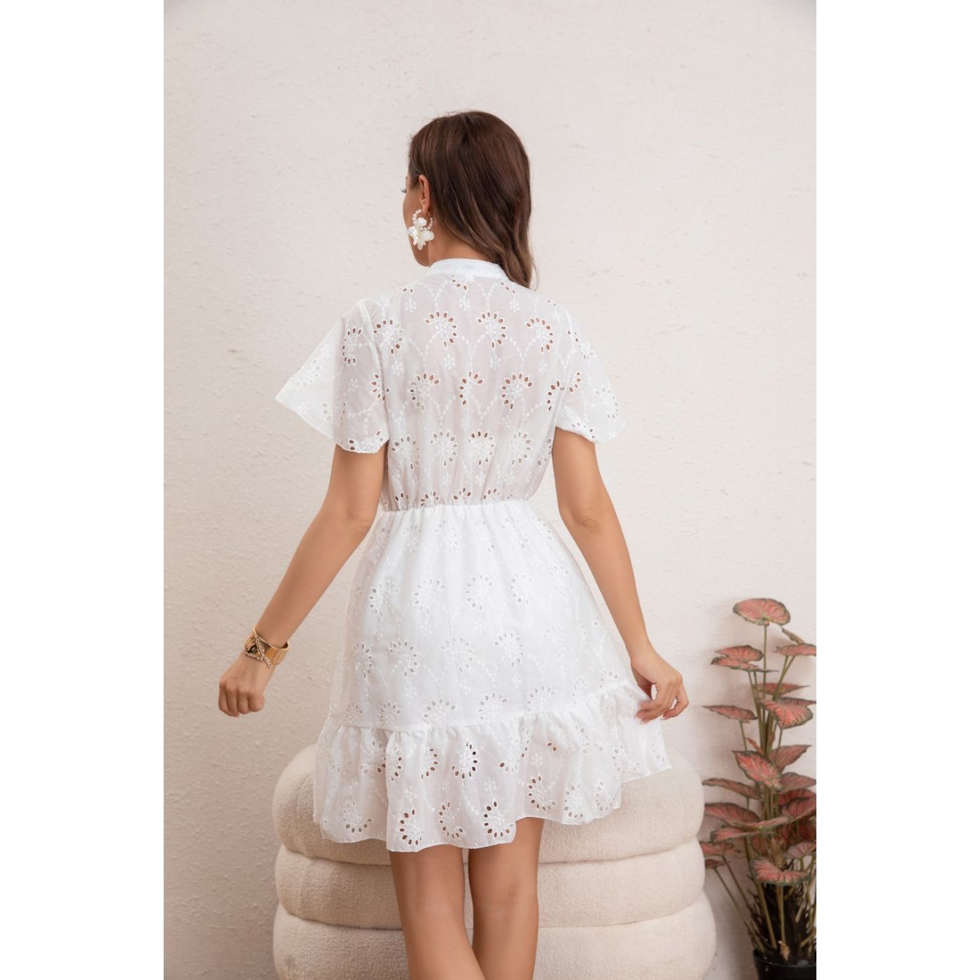 VESTIDO CORTO MUJER ALGODON MANGA CORTA ENCAJE CASUAL 0041 - 3