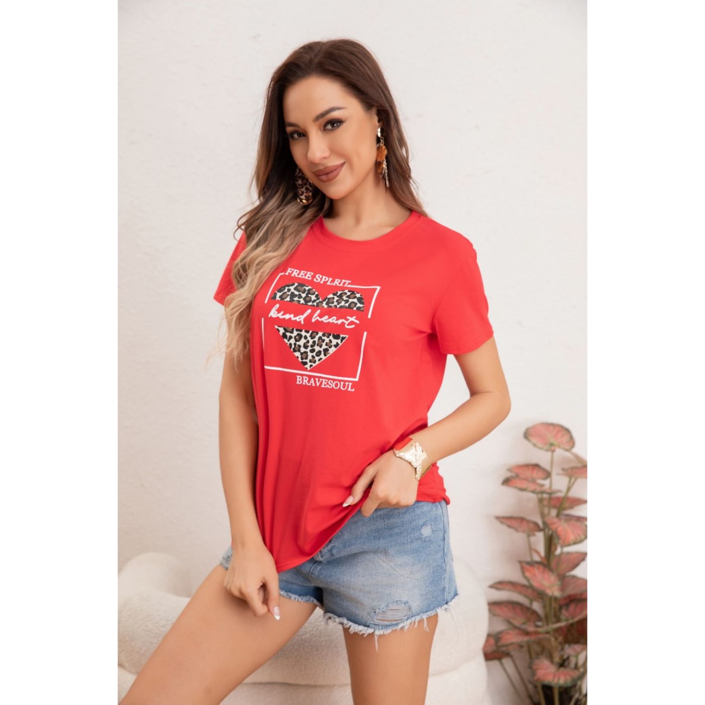 POLERA MUJER ALGODON MANGA CORTA DISEÑO CORAZON 0051 - 1