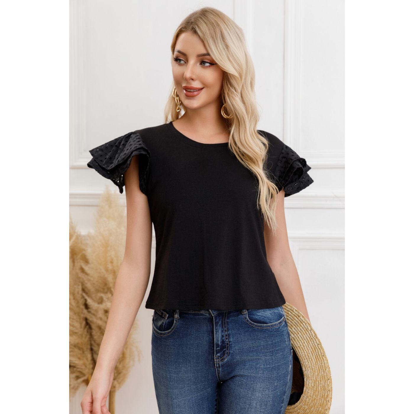 POLERA MUJER ALGODON ELASTICADA MANGA CORTA BRODERIE 3316 - 1