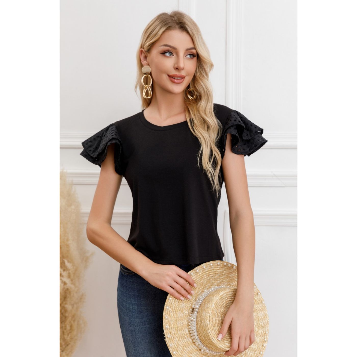 POLERA MUJER ALGODON ELASTICADA MANGA CORTA BRODERIE 3316 - 2