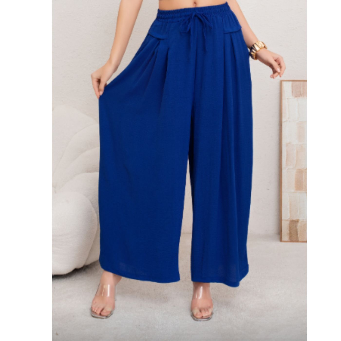PANTALON PALAZZO ALGODON MUJER TIPO LINO CASUAL PLAYERO BOLSILLOS 3004 - 2