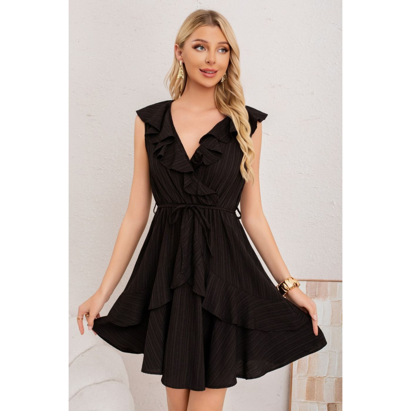 VESTIDO CORTO MUJER SIN MANGA ESCALONADO CASUAL EVENTOS 3371 - 1