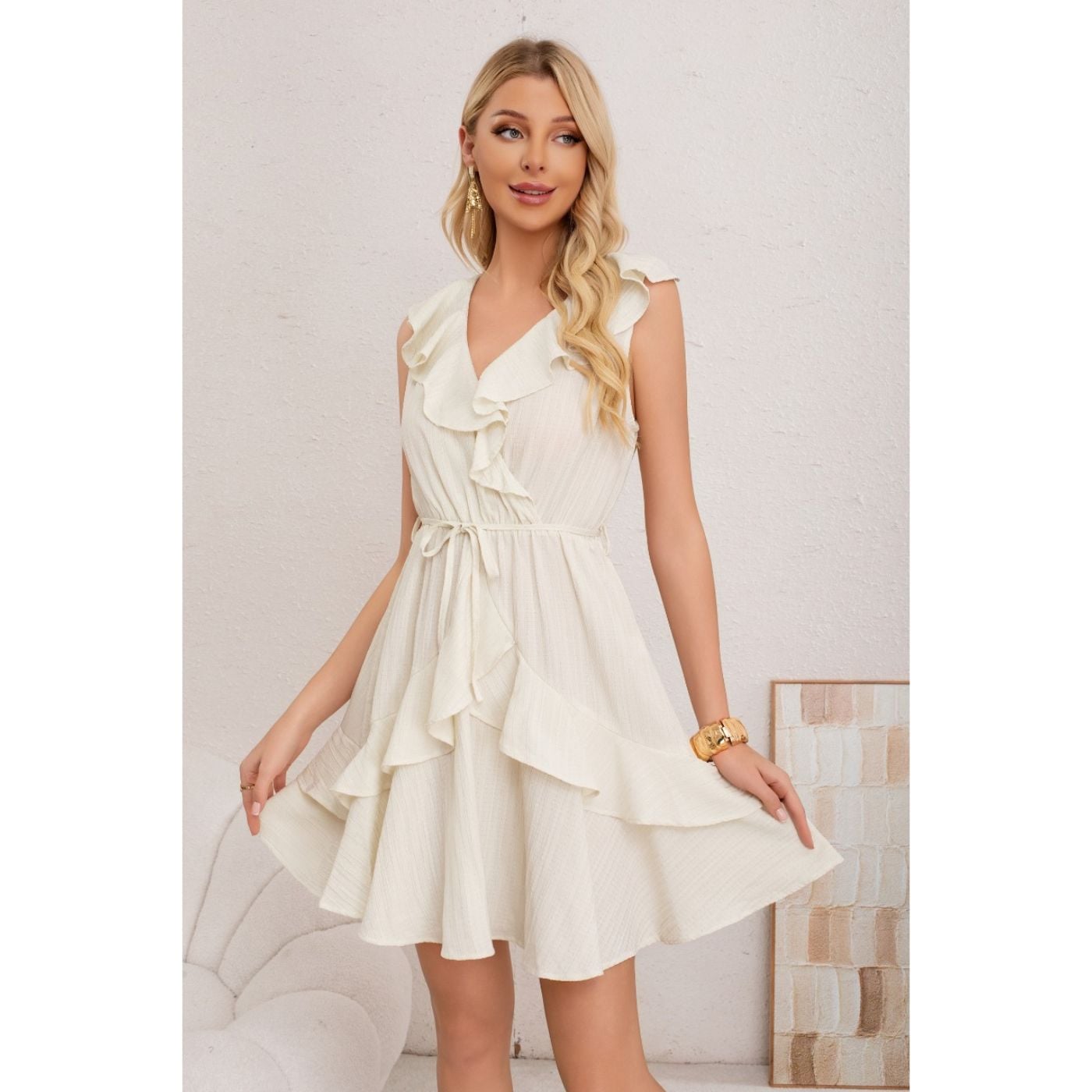 VESTIDO CORTO MUJER SIN MANGA ESCALONADO CASUAL EVENTOS 3371 - 1