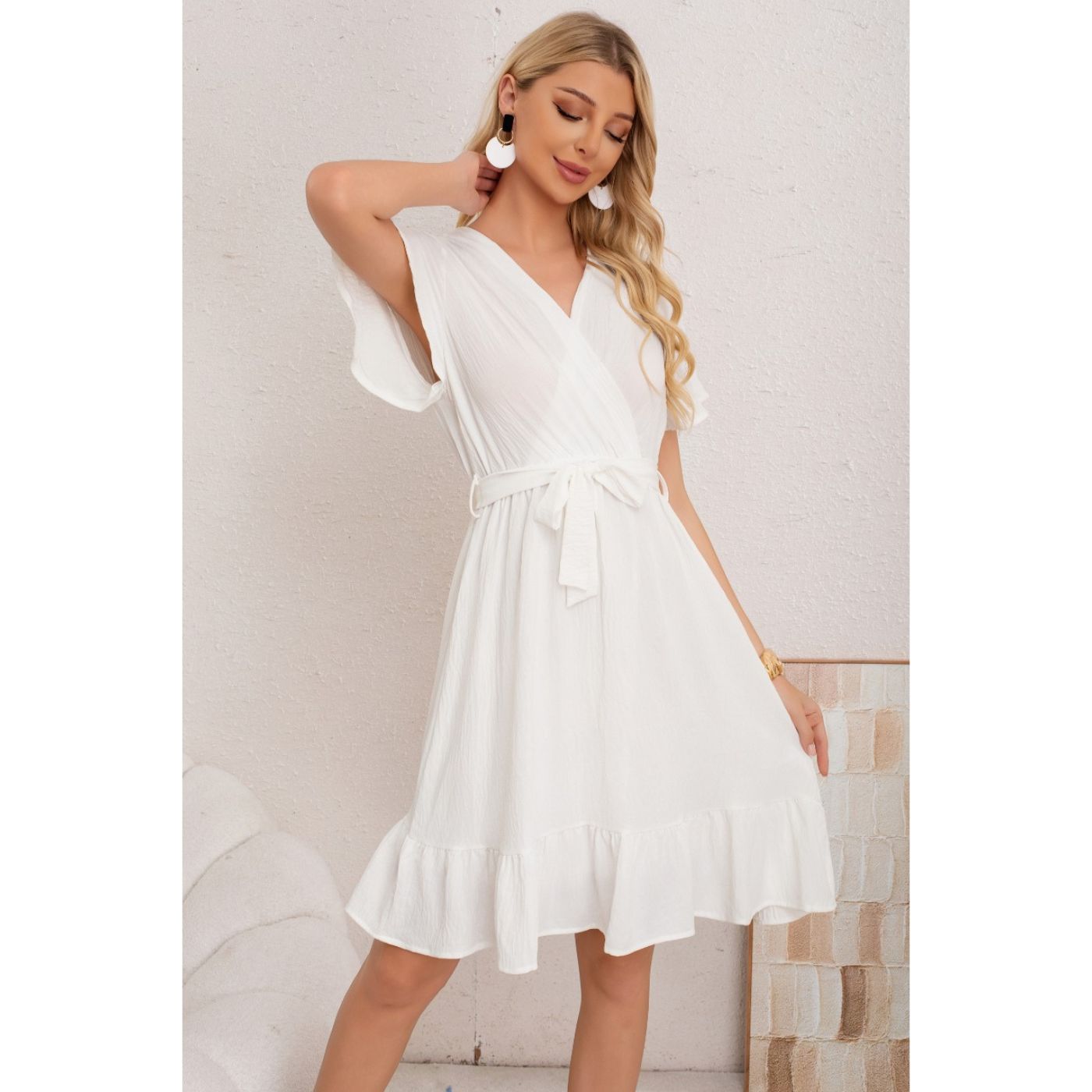 VESTIDO MIDI MUJER MANGA CORTA SEMI FORMAL LISO COLORES 3398 - 1