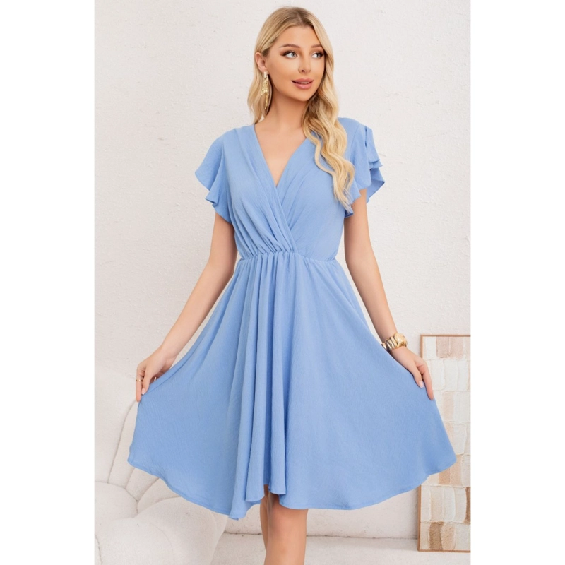VESTIDO MIDI MUJER MANGA CORTA SEMI FORMAL LISO COLORES 3398 - 1