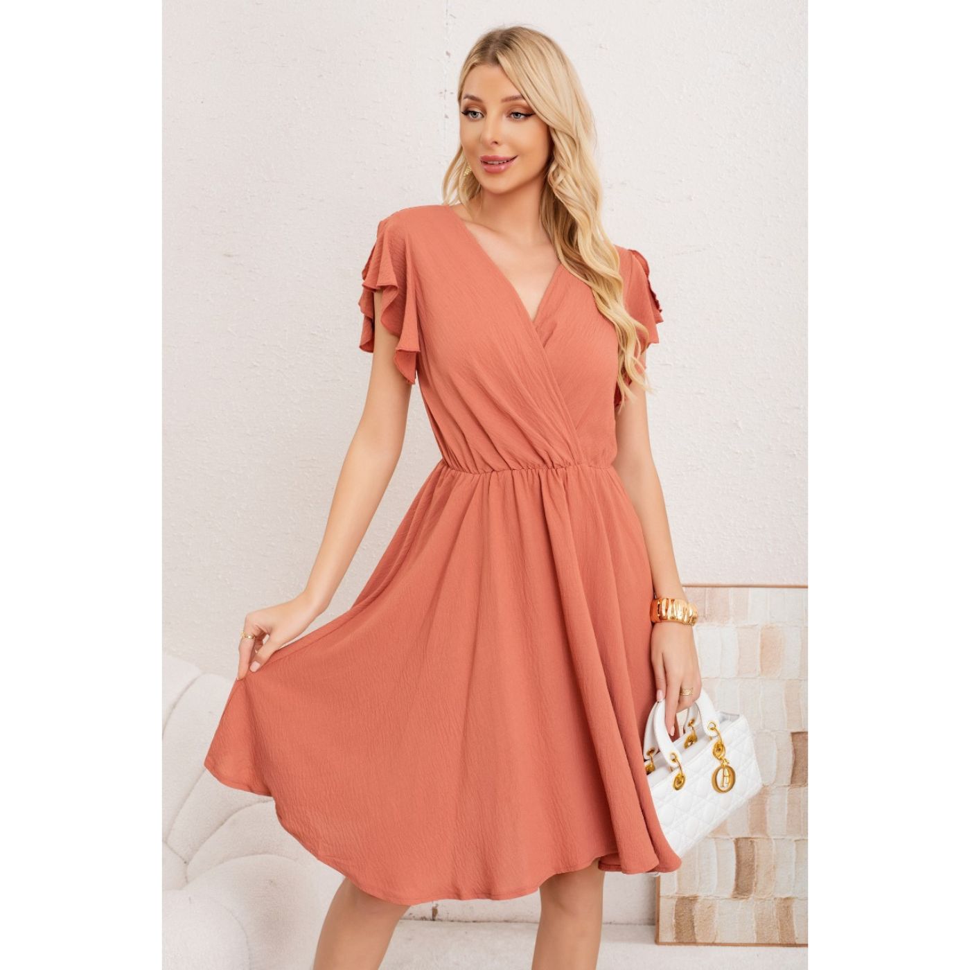 VESTIDO MIDI MUJER MANGA CORTA SEMI FORMAL LISO COLORES 3398 - 1