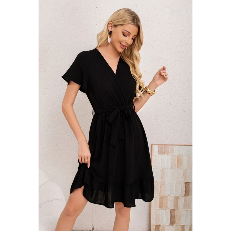 VESTIDO MIDI MUJER MANGA CORTA SEMI FORMAL LISO COLORES 3398 - 2