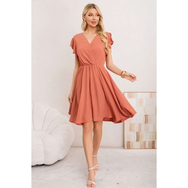 VESTIDO MIDI MUJER MANGA CORTA SEMI FORMAL LISO COLORES 3398 - 2