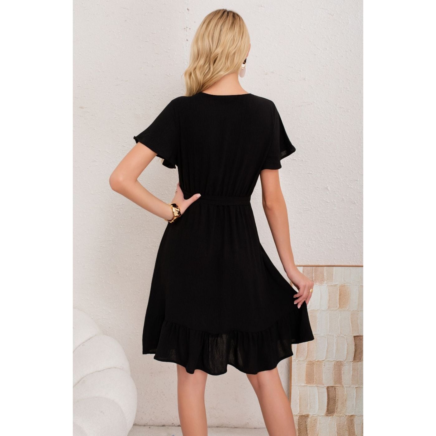 VESTIDO MIDI MUJER MANGA CORTA SEMI FORMAL LISO COLORES 3398 - 3