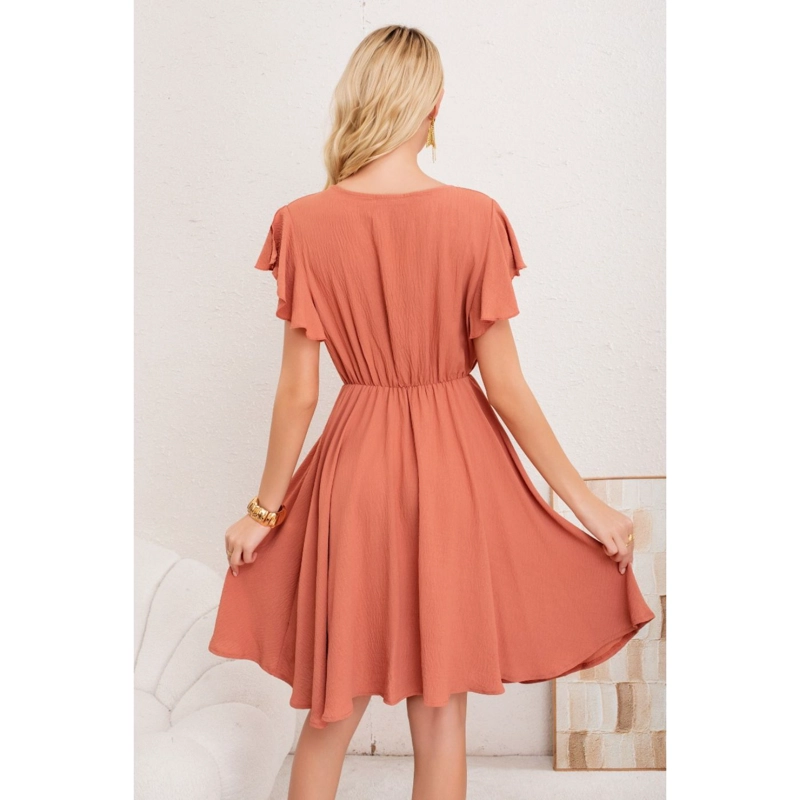 VESTIDO MIDI MUJER MANGA CORTA SEMI FORMAL LISO COLORES 3398 - 3
