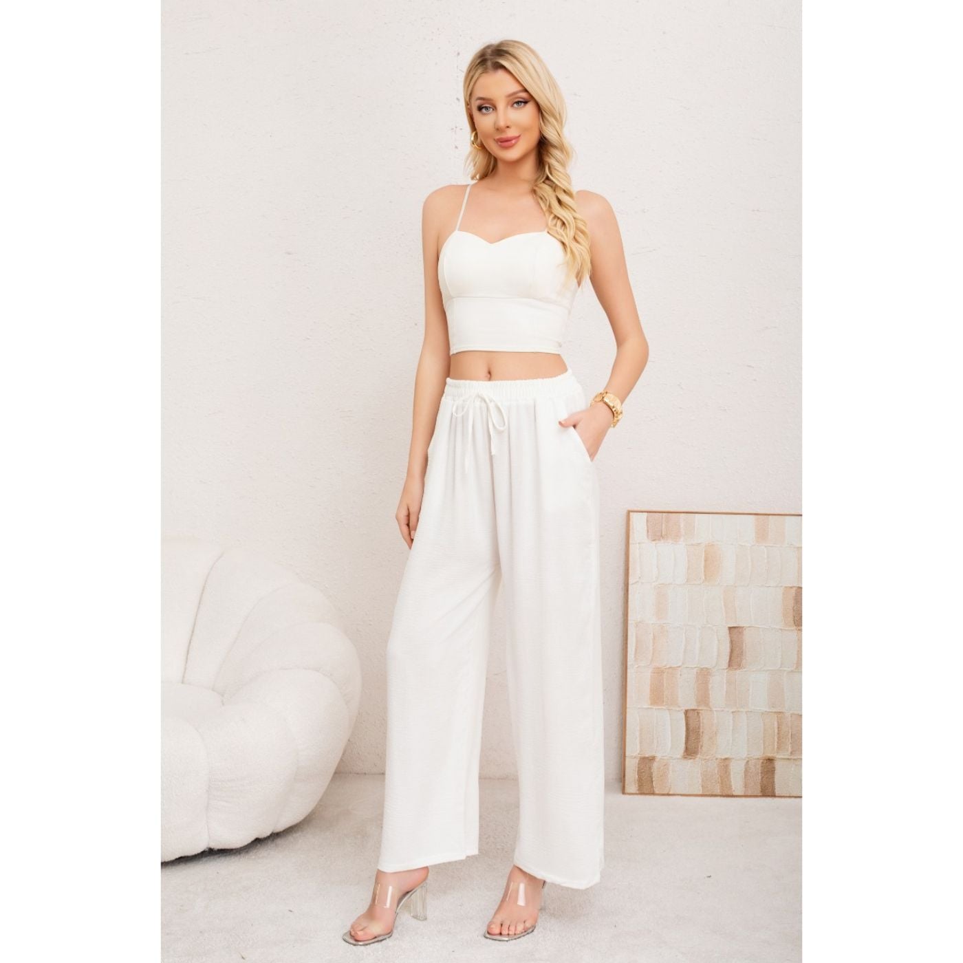PANTALON PALAZZO ALGODON MUJER TIPO LINO BOTA ANCHA 3002 - 1