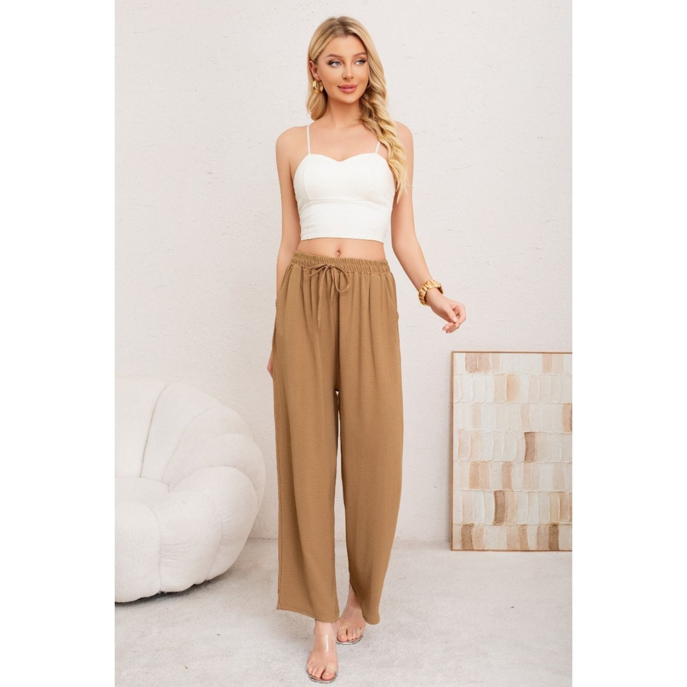 PANTALON PALAZZO ALGODON MUJER TIPO LINO BOTA ANCHA 3002 - 2