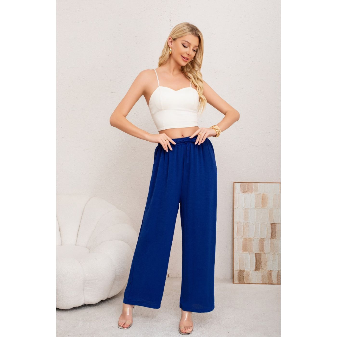 PANTALON PALAZZO ALGODON MUJER TIPO LINO BOTA ANCHA 3002 - 2