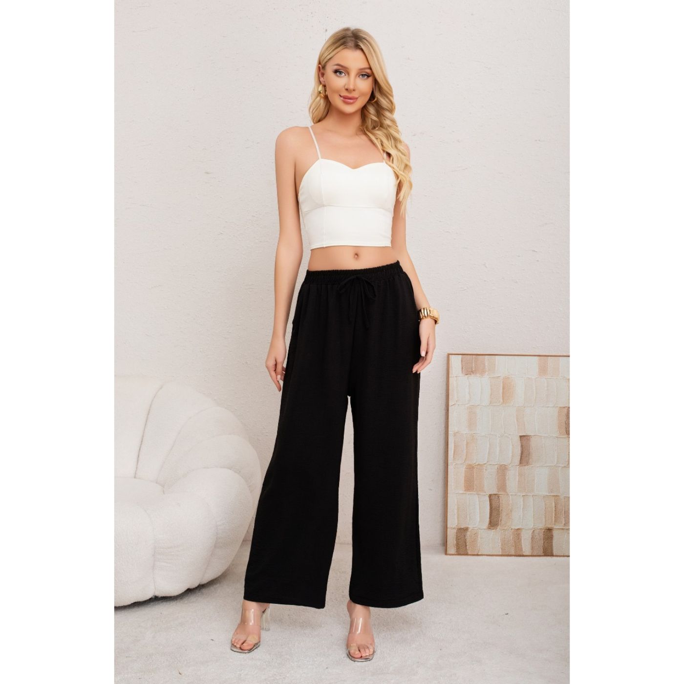 PANTALON PALAZZO ALGODON MUJER TIPO LINO BOTA ANCHA 3002 - 2