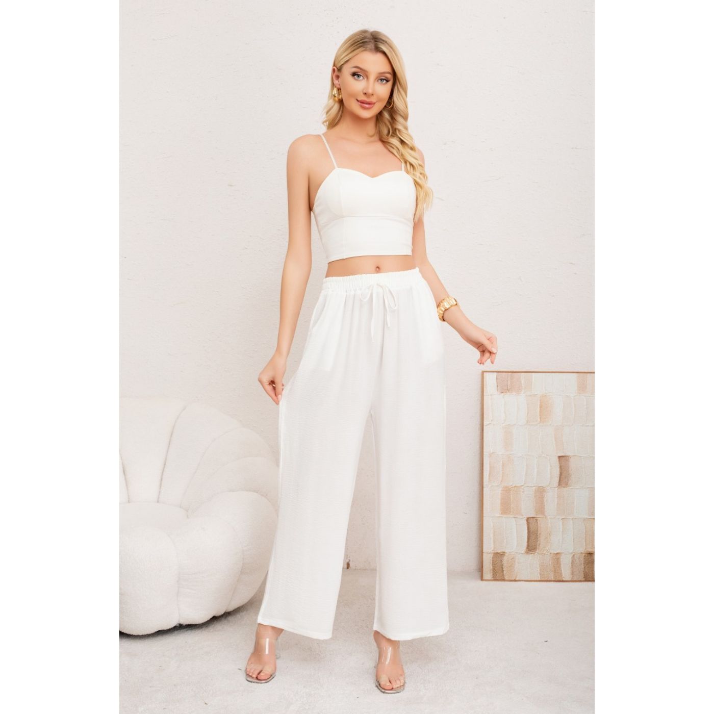 PANTALON PALAZZO ALGODON MUJER TIPO LINO BOTA ANCHA 3002 - 3