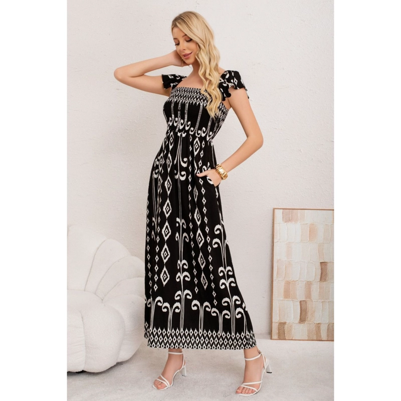 MAXI VESTIDO VERANO LARGO MUJER ESTAMPADO GEOMETRICO CASUAL 3362 - 1