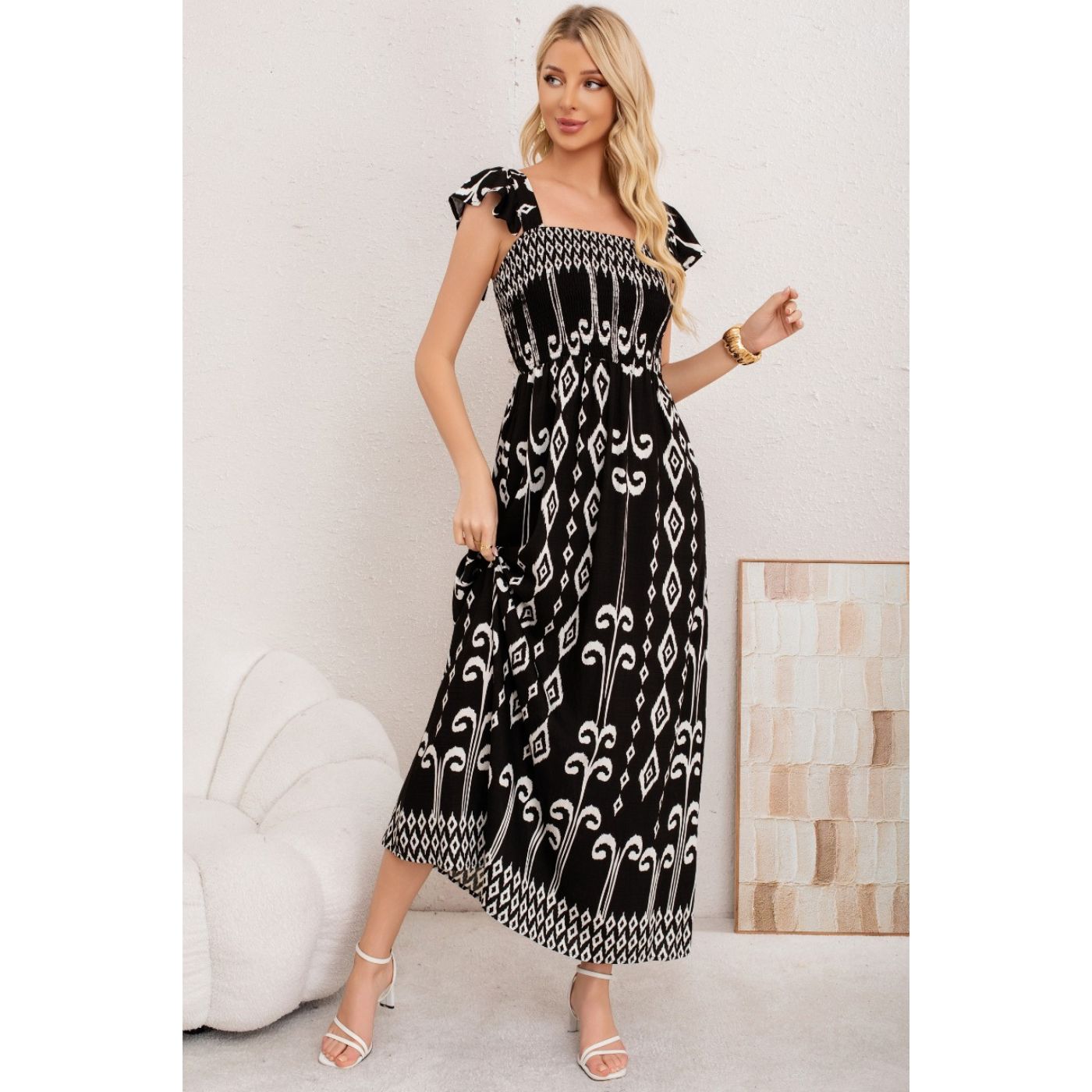 MAXI VESTIDO VERANO LARGO MUJER ESTAMPADO GEOMETRICO CASUAL 3362 - 2