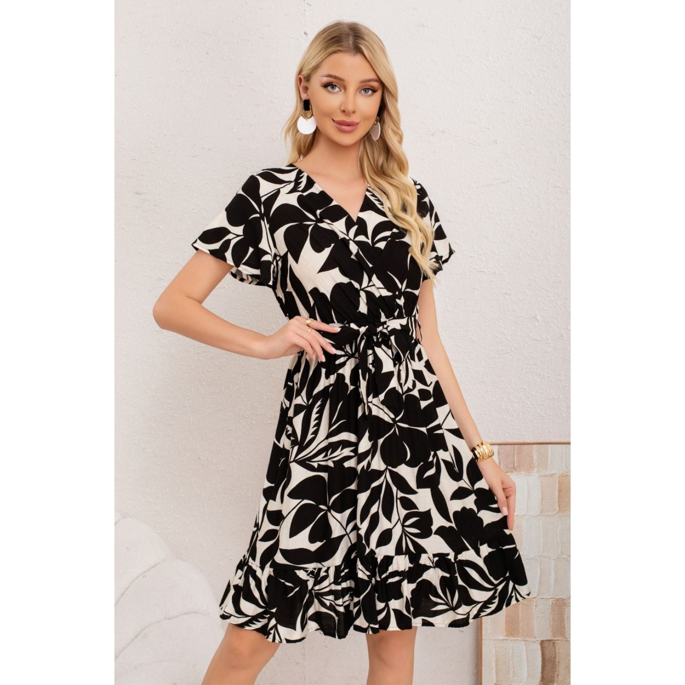 VESTIDO CORTO MUJER CRUZADO MANGA CORTA ESTAMPADO 3367 - 1