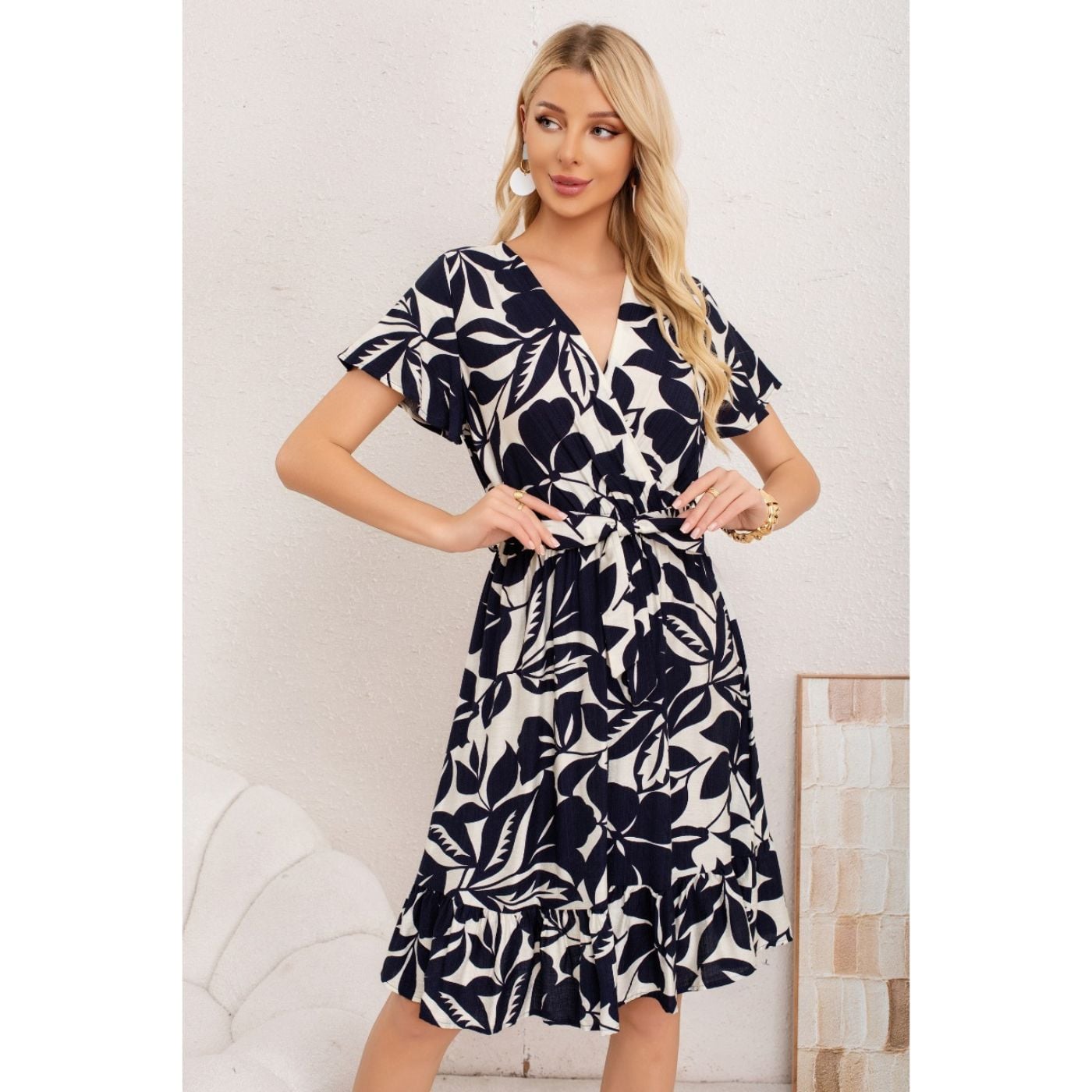 VESTIDO CORTO MUJER CRUZADO MANGA CORTA ESTAMPADO 3367 - 1