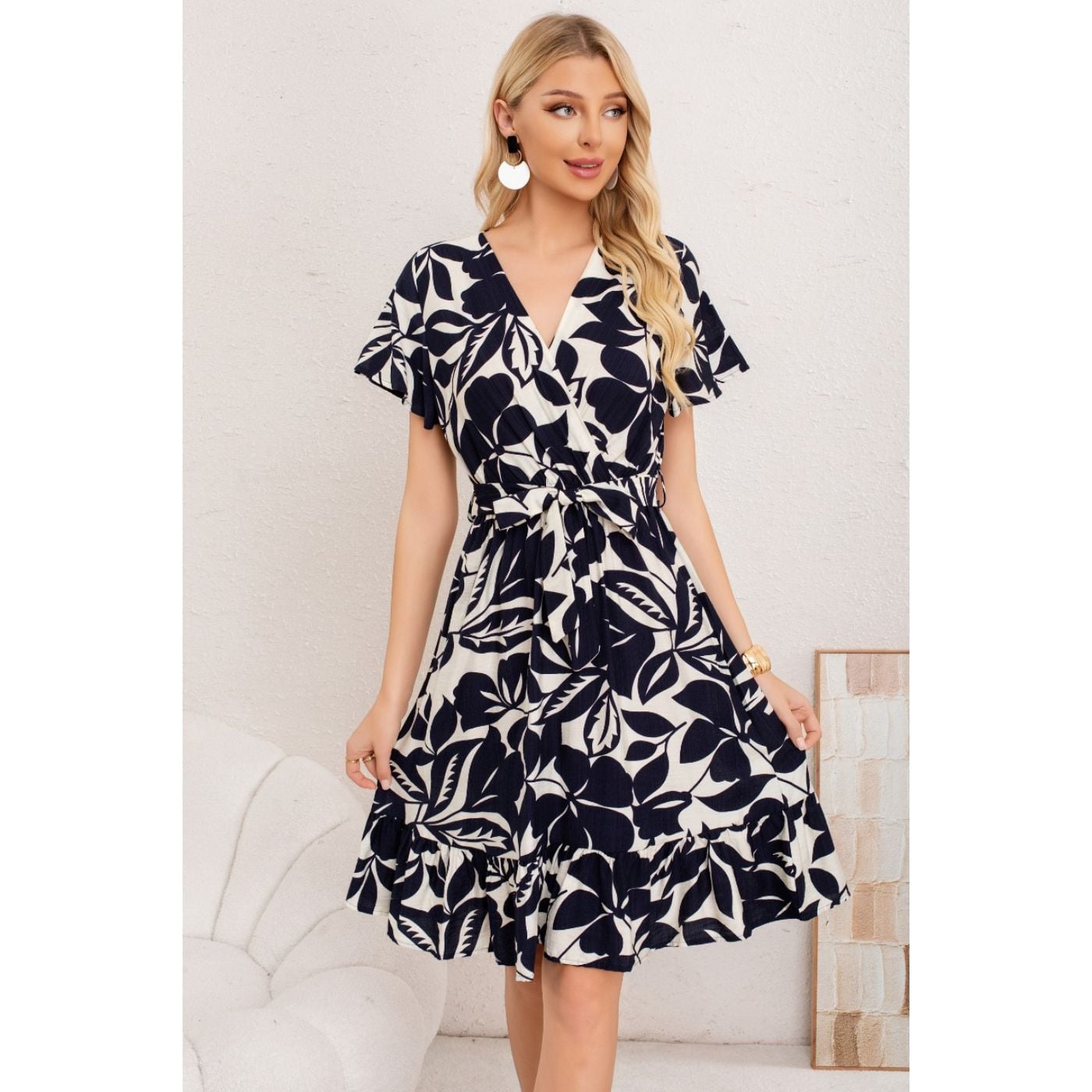 VESTIDO CORTO MUJER CRUZADO MANGA CORTA ESTAMPADO 3367 - 2