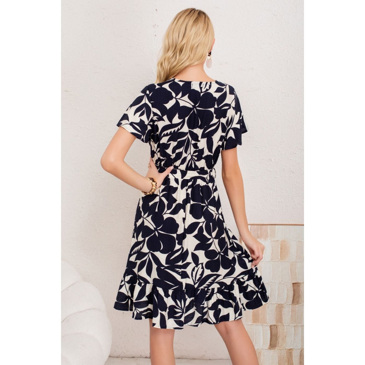 VESTIDO CORTO MUJER CRUZADO MANGA CORTA ESTAMPADO 3367 - 3