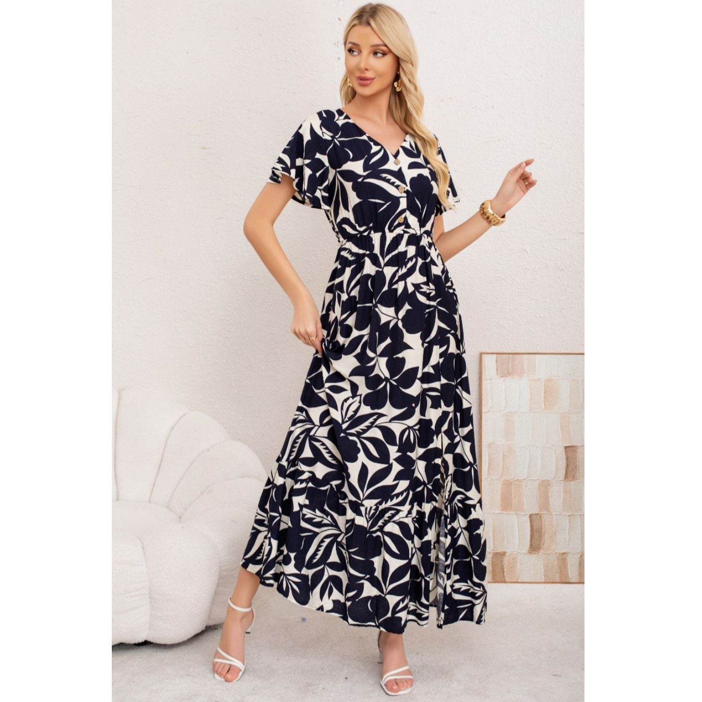 MAXI VESTIDO LARGO MUJER CRUZADO MANGA CORTA ESTAMPADO 3368 - 2