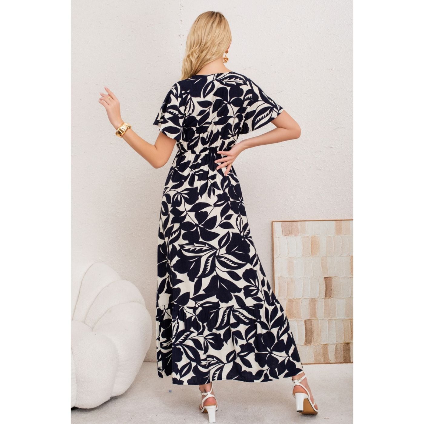 MAXI VESTIDO LARGO MUJER CRUZADO MANGA CORTA ESTAMPADO 3368 - 3