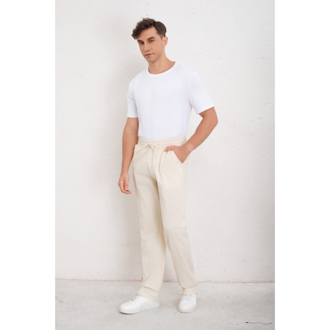 PANTALON DE VESTIR HOMBRE TIPO LINO CASUAL VERANO 7140 - 1