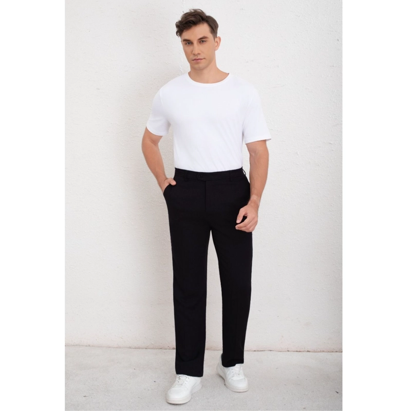 PANTALON CLASICO HOMBRE ALGODON CASUAL TIPO LINO LISO 6011 - 1