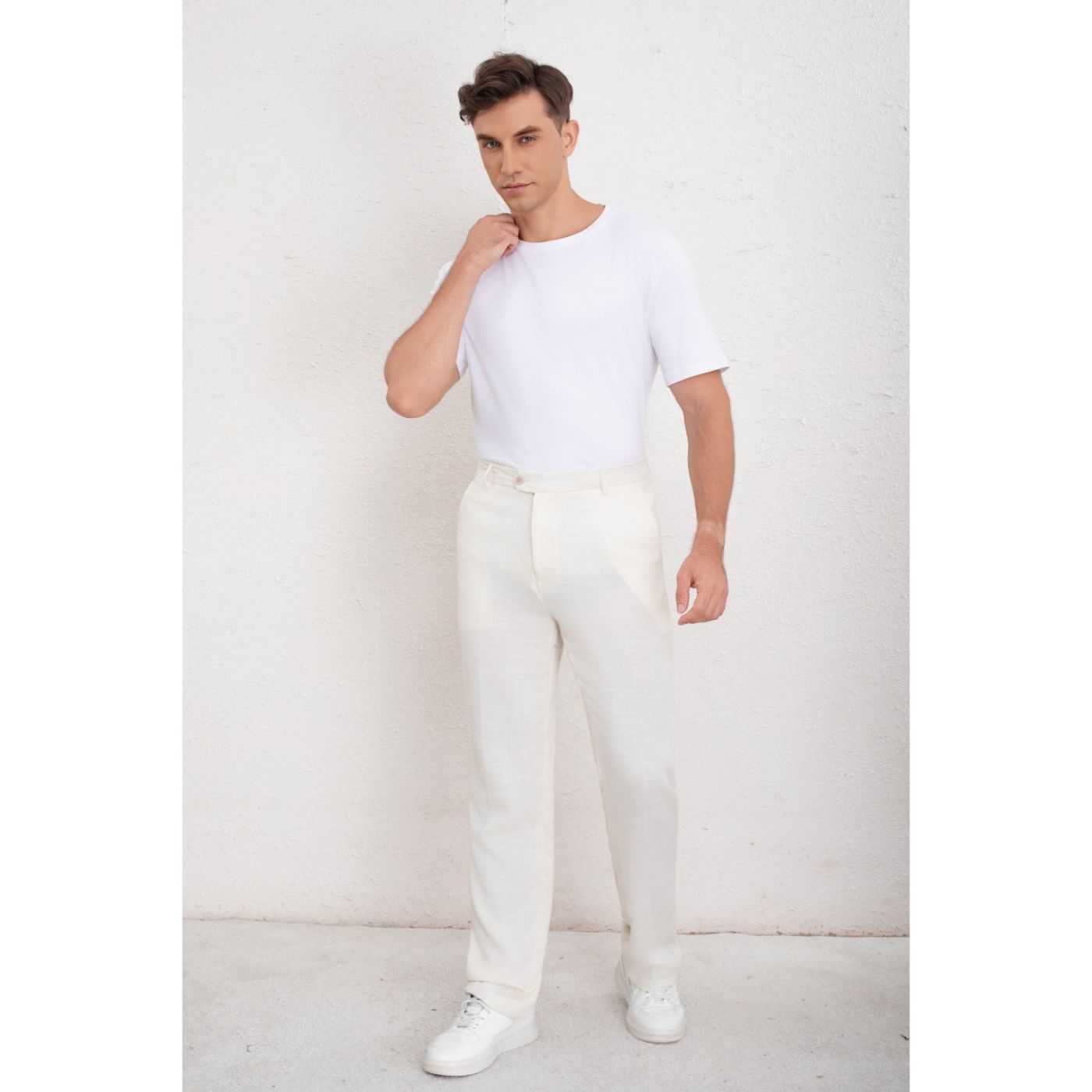 PANTALON CLASICO HOMBRE ALGODON CASUAL TIPO LINO LISO 6011 - 1