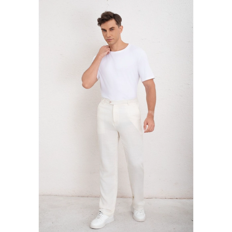 PANTALON CLASICO HOMBRE ALGODON CASUAL TIPO LINO LISO 6011 - 1