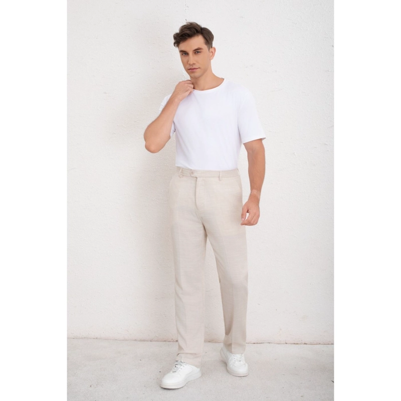 PANTALON CLASICO HOMBRE ALGODON CASUAL TIPO LINO LISO 6011 - 1