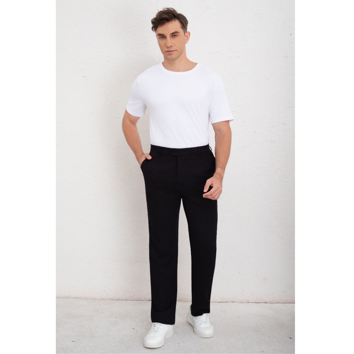 PANTALON CLASICO HOMBRE ALGODON CASUAL TIPO LINO LISO 6011 - 1