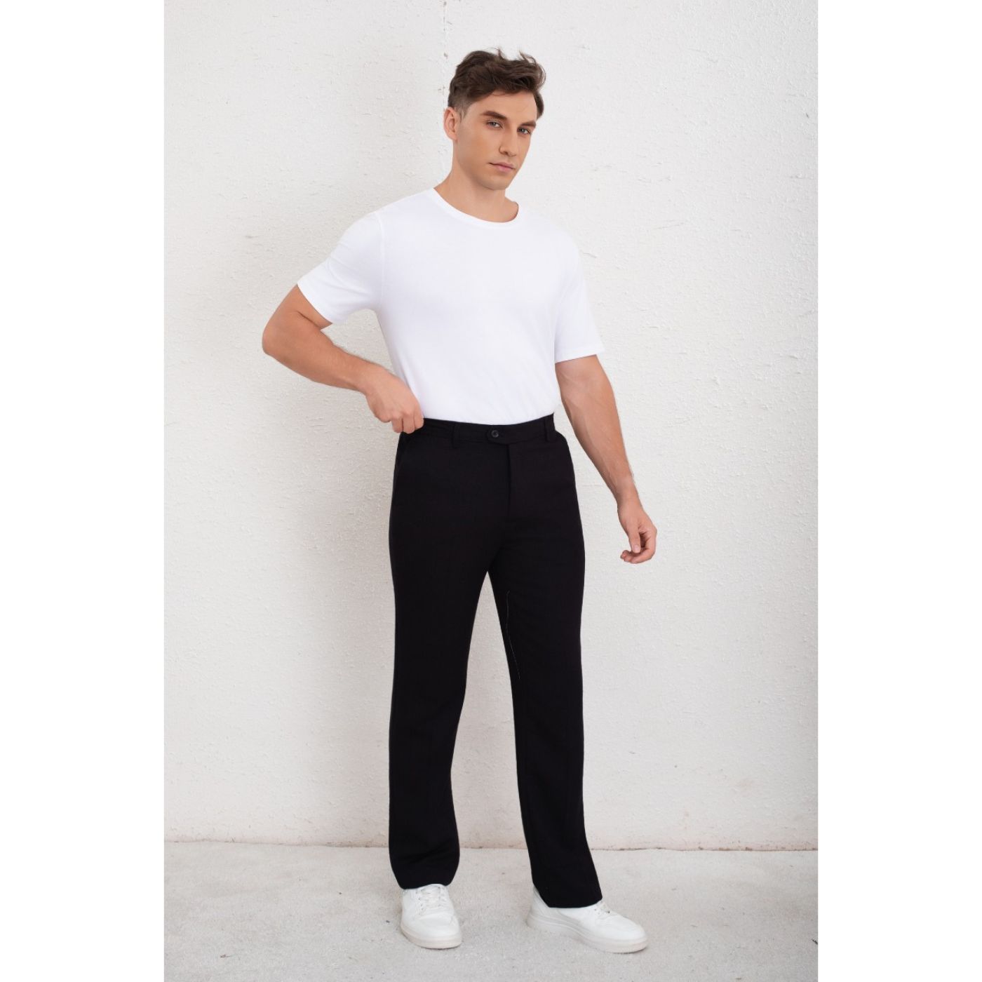 PANTALON CLASICO HOMBRE ALGODON CASUAL TIPO LINO LISO 6011 - 2