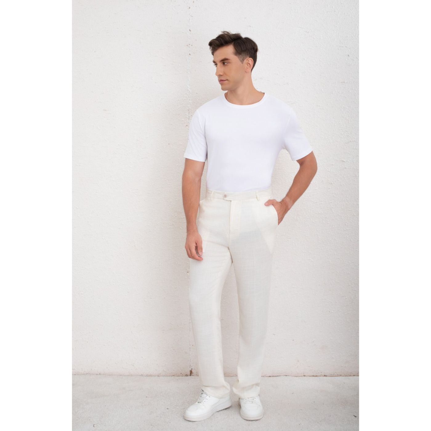 PANTALON CLASICO HOMBRE ALGODON CASUAL TIPO LINO LISO 6011 - 2