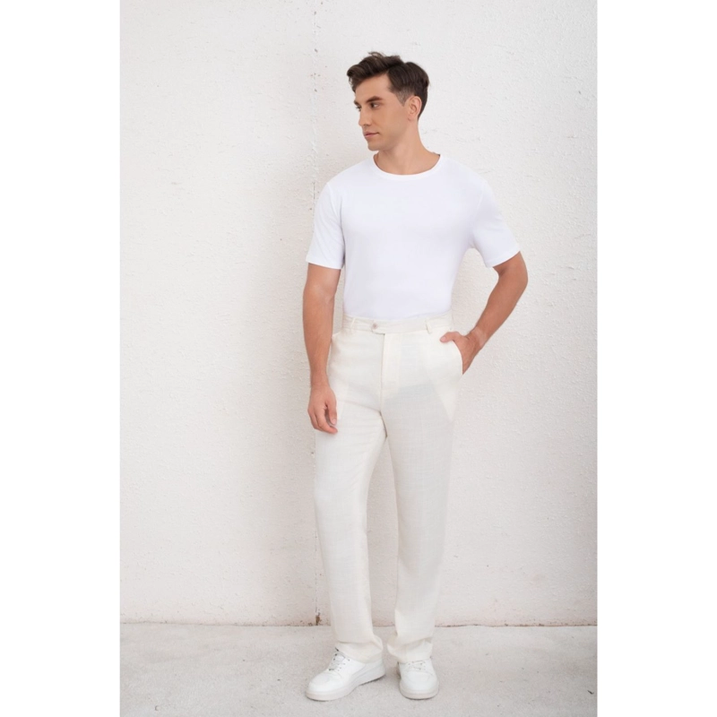 PANTALON CLASICO HOMBRE ALGODON CASUAL TIPO LINO LISO 6011 - 2
