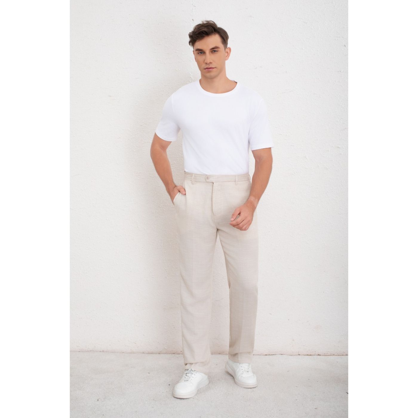 PANTALON CLASICO HOMBRE ALGODON CASUAL TIPO LINO LISO 6011 - 2