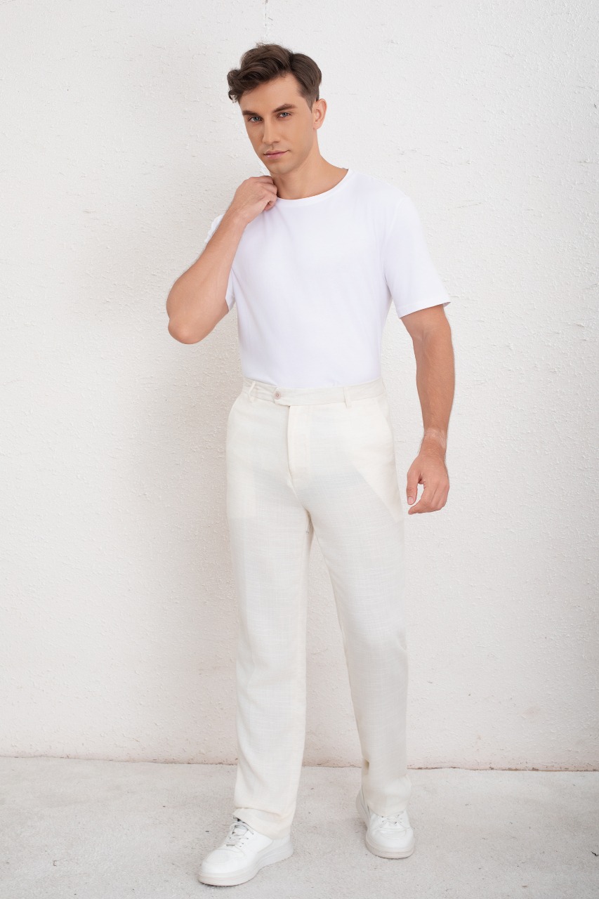 PANTALON CLASICO HOMBRE ALGODON CASUAL TIPO LINO LISO 6011 - 3