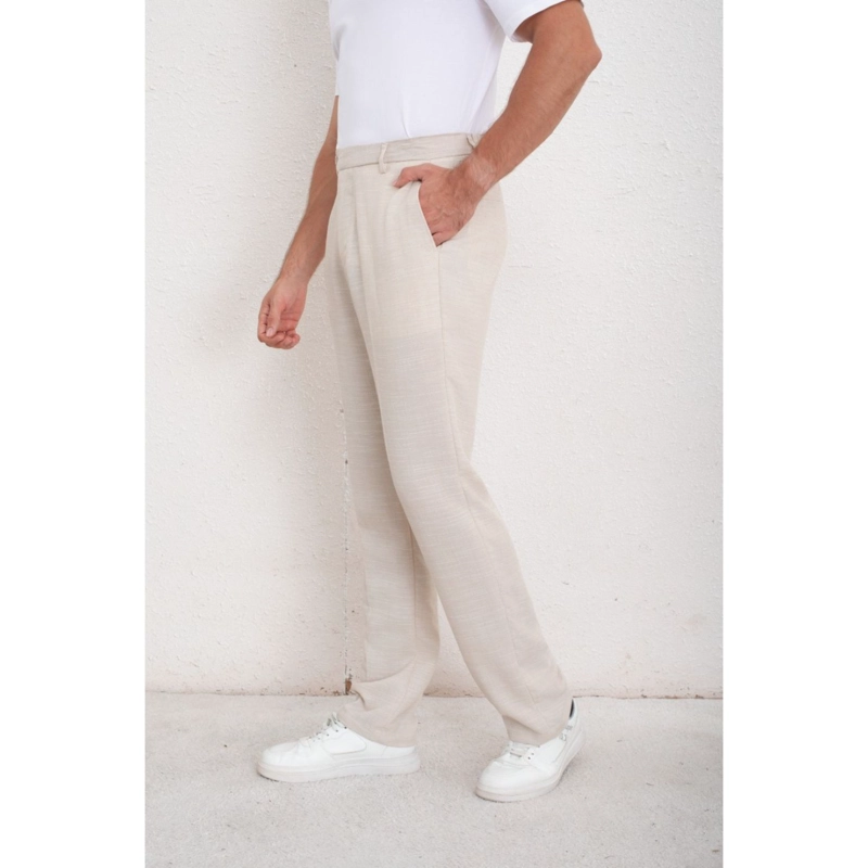 PANTALON CLASICO HOMBRE ALGODON CASUAL TIPO LINO LISO 6011 - 4