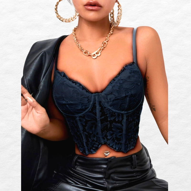 TOP TIRANTES MUJER CORSE T SUJETADOR SEXY ENCAJE MODA 9004 - 1