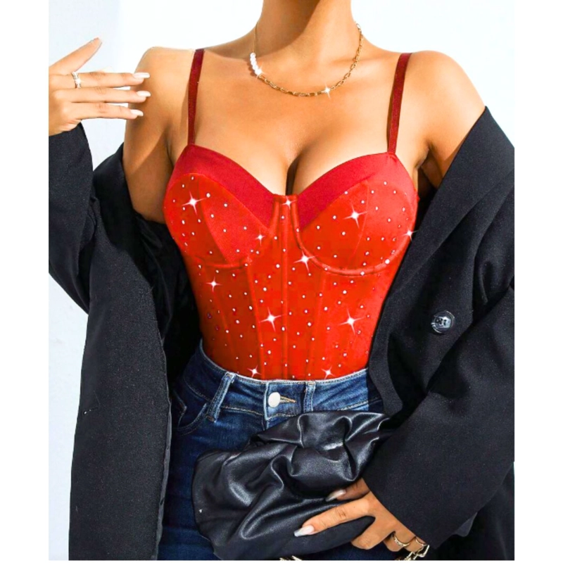 BODY MUJER TIRANTES TIPO CORSE T SUJETADOR SEXY BRILLOS MODA 9008 - 1