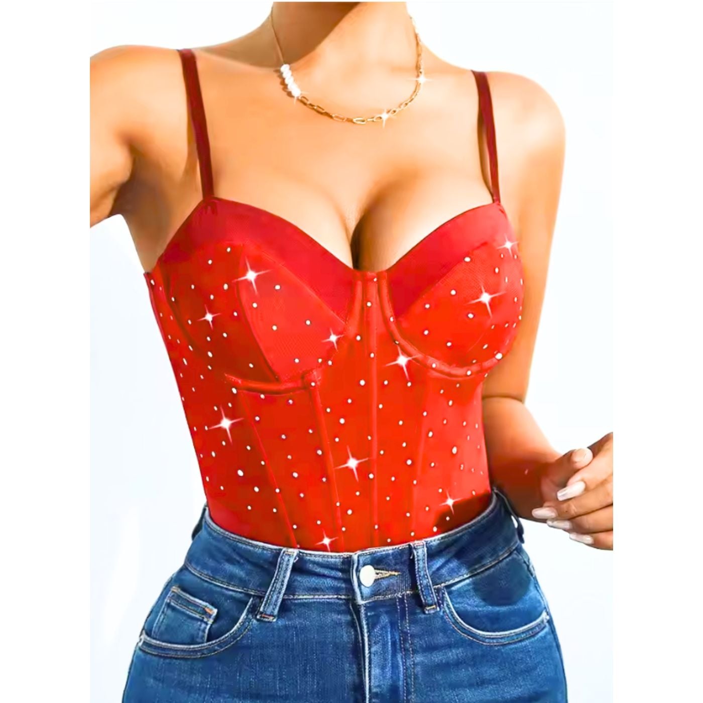 BODY MUJER TIRANTES TIPO CORSE T SUJETADOR SEXY BRILLOS MODA 9008 - 2